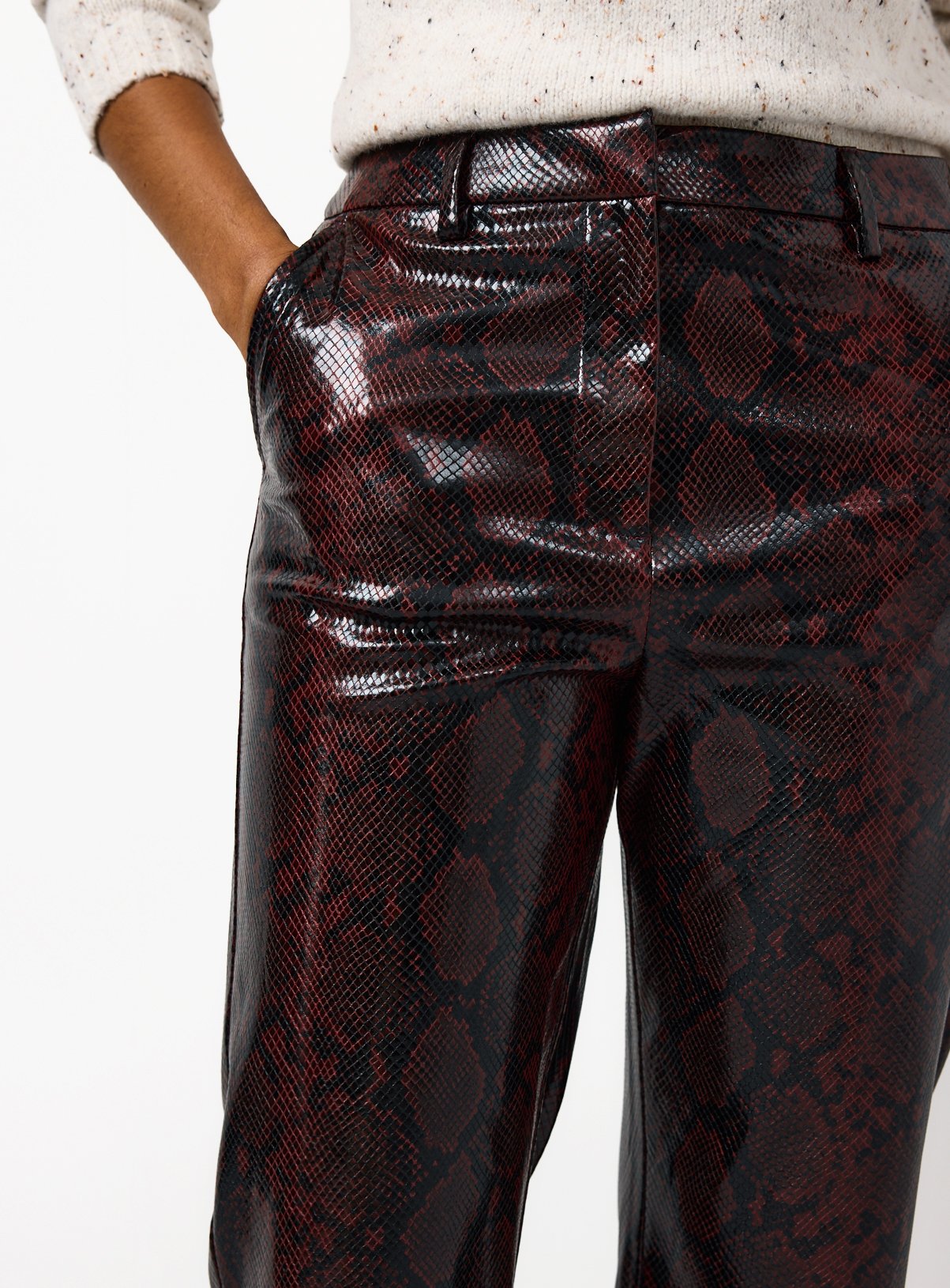 Dark Red Snake Printed Vinyl Straight Leg Trousers  16 - Image 3 thumbnail